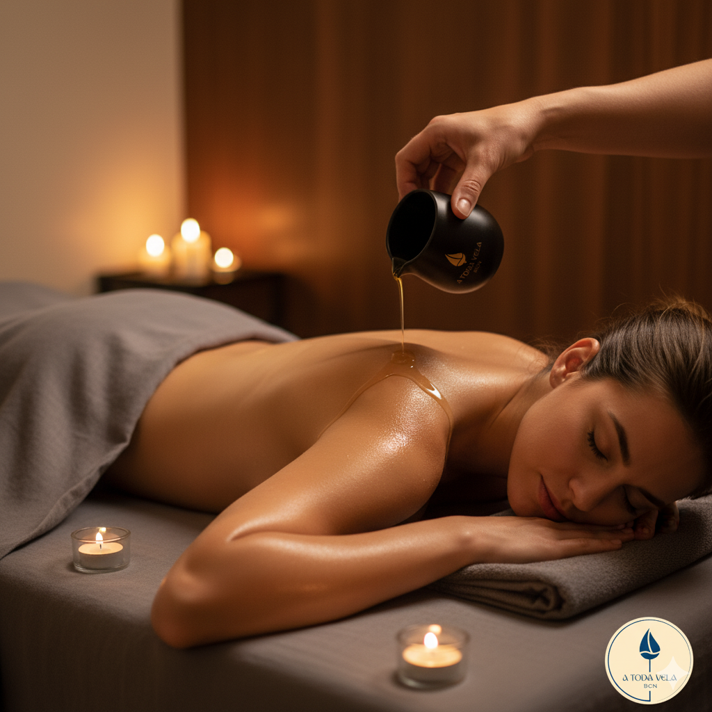 Vela de masaje natural para un ritual de spa y bienestar, dermatológicamente probada y hecha a mano en Barcelona