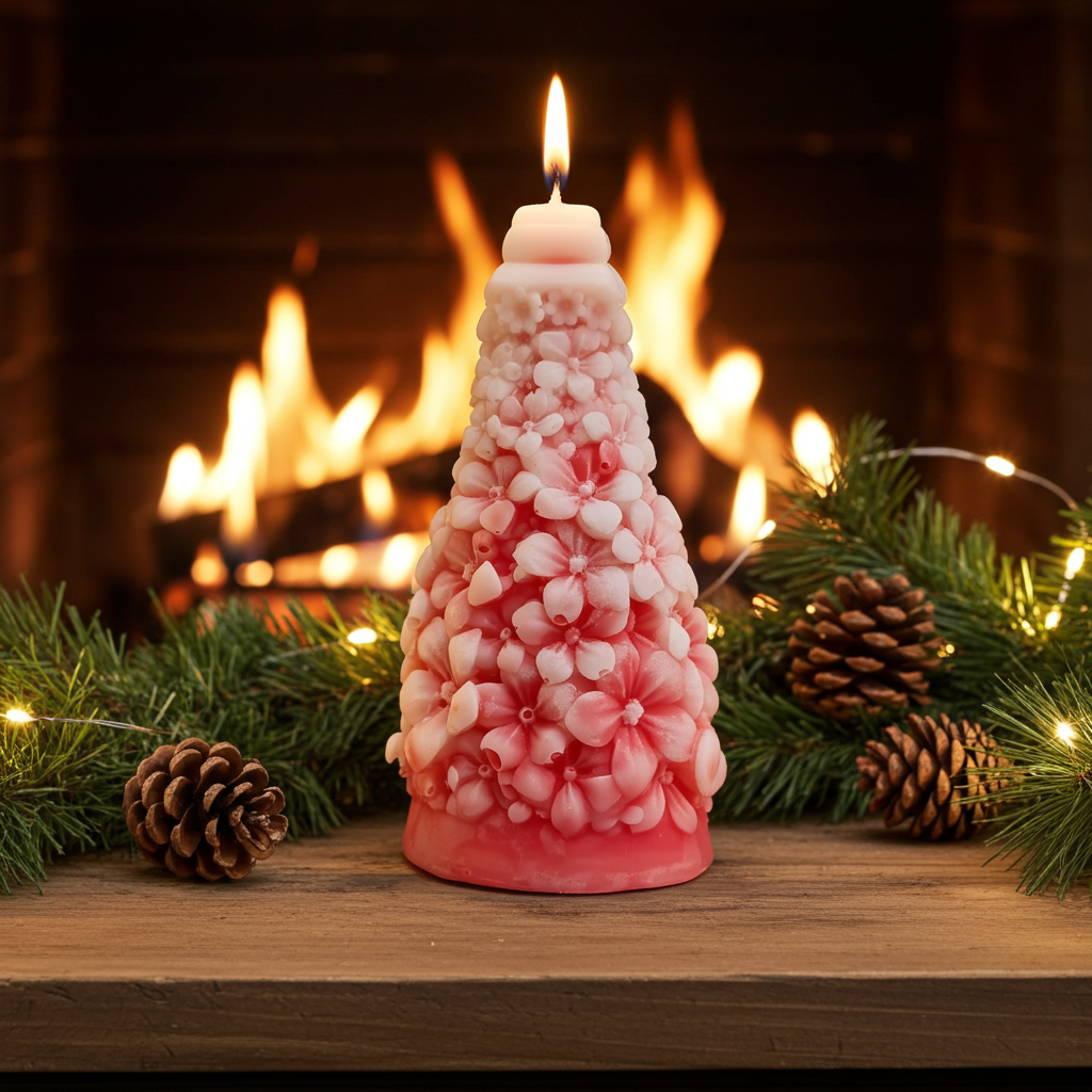 Vela Artesanal "Árbol Floral Nevado" de Navidad