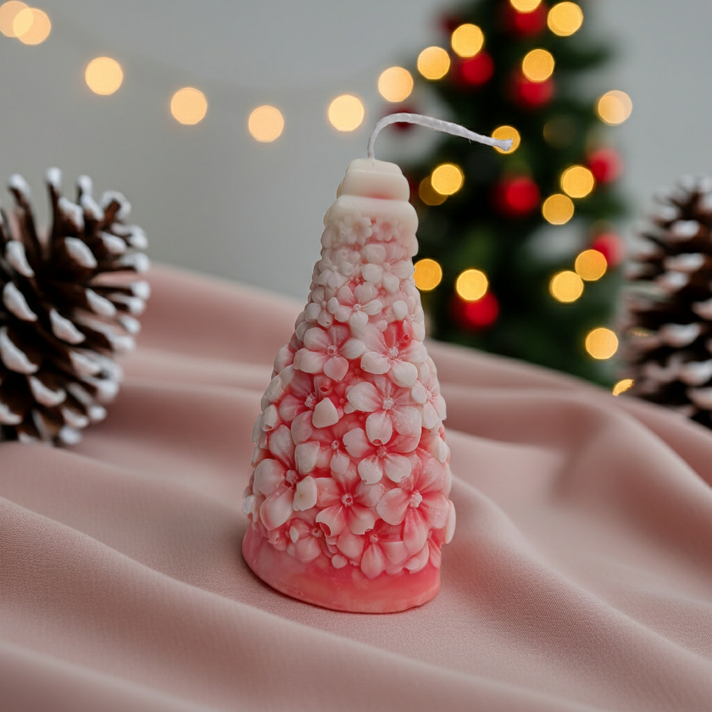 Vela Artesanal "Árbol Floral Nevado" de Navidad