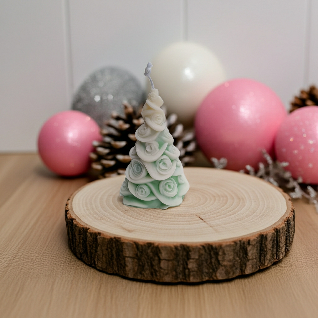 Vela Artesanal "Árbol de Navidad Rosas Nevadas"