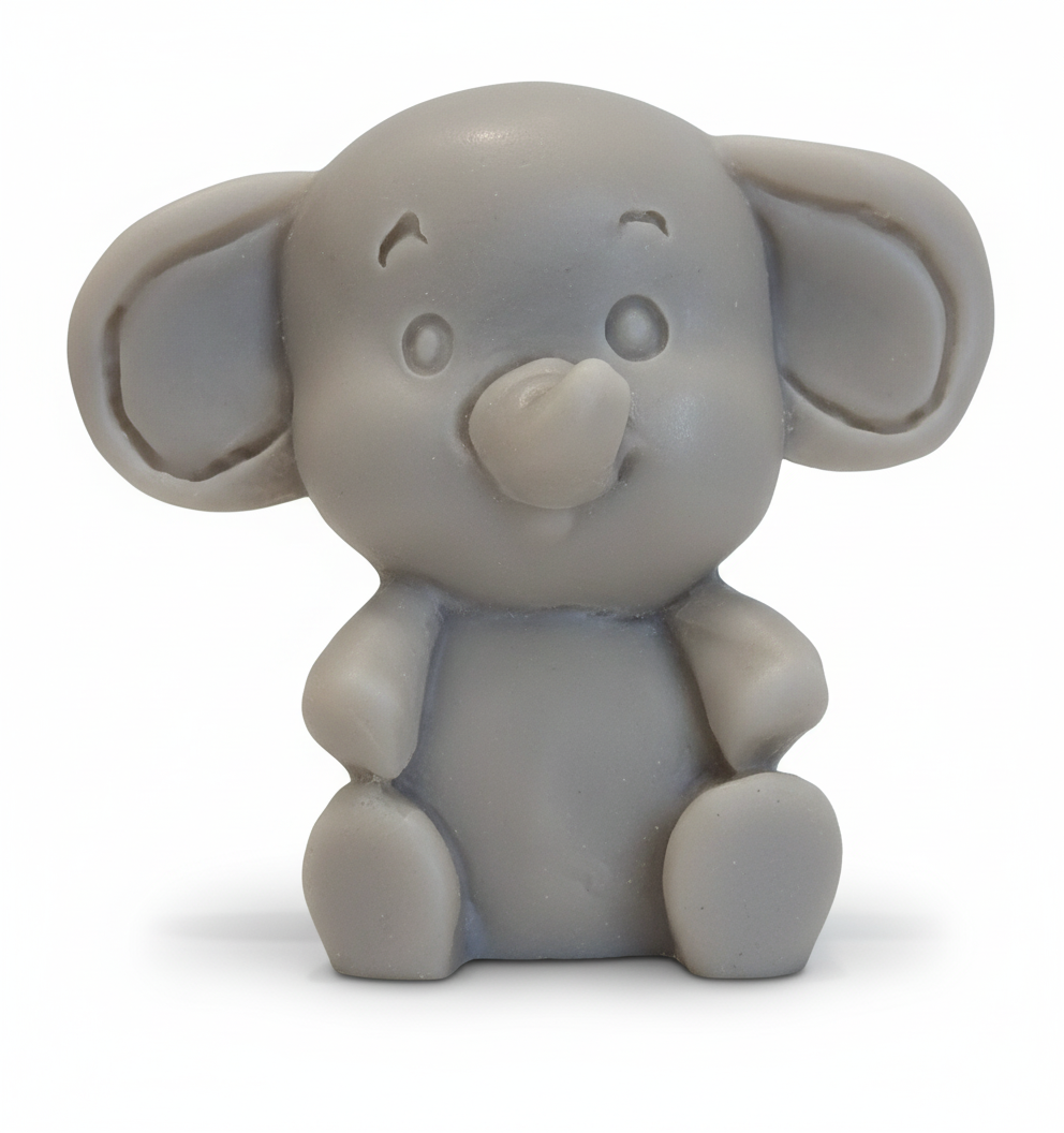 Vela Elefante infantil de cera. Escultura de lujo 100% ecológica, ideal para decoración de baby shower y regalo de cumpleaños temático.