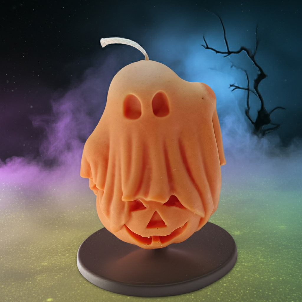 Vela Artesanal de Halloween "Fantasma sobre Calabaza"