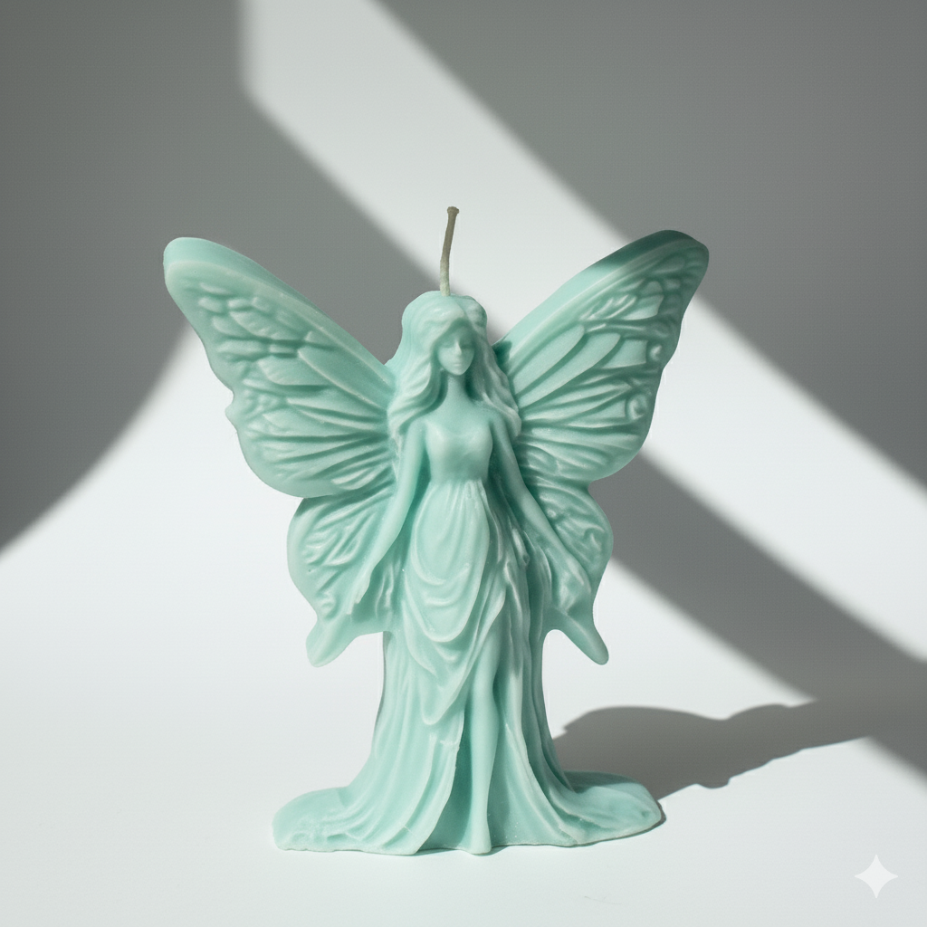 Vela Hada Escultura para Comunión | Detalle Ecológico de Lujo con Alas de Fantasía