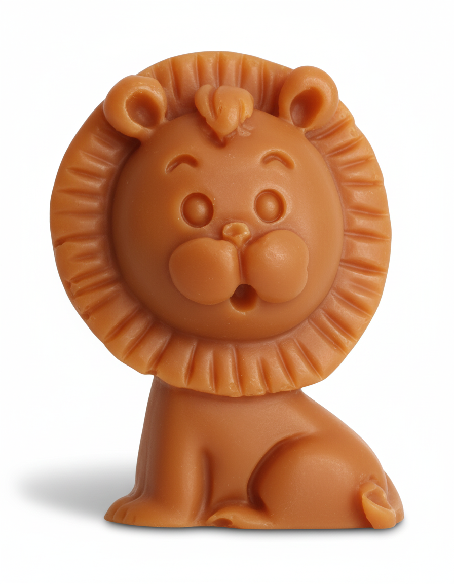 Vela Leona Escultura en cera. Figura de animales de la selva de lujo, 100% ecológica y artesanal para souvenirs de fiesta infantil.