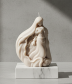 Vela Escultura Simbólica de lujo (Madre e Hija) sobre base de mármol. Símbolo de protección para ceremonia de XV Años. Cera vegetal ecológica.