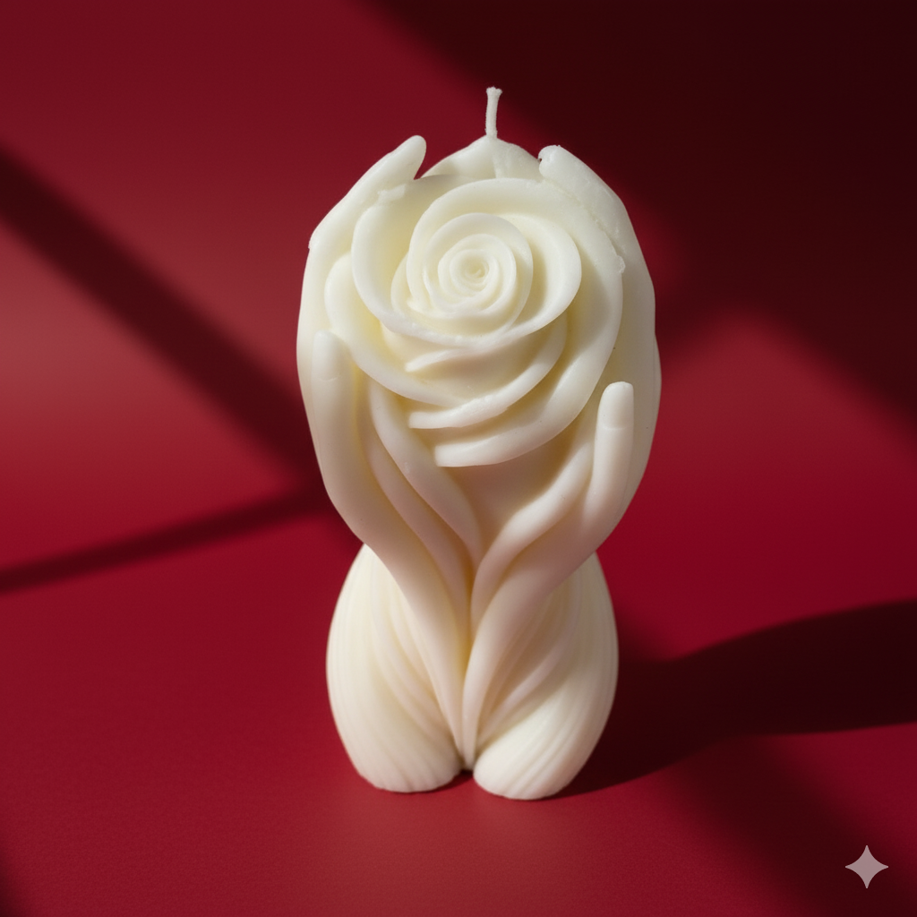 Vela de lujo Pareja Nupcial con rosas. Diseño romántico para regalos de compromiso o decoración de boda. Hecha a mano con cera ecológica.