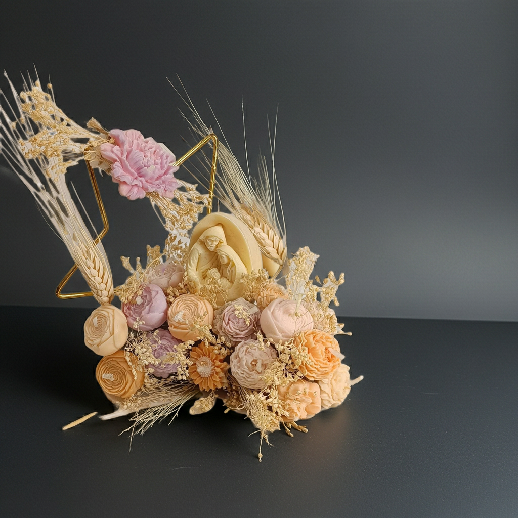 Vela Artesanal "Nacimiento Navideño" con Flores y Trigo