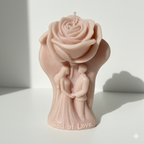 Vela Escultura Pareja Nupcial y Rosa de lujo, color rosa pálido. Recuerdo ceremonial de boda o aniversario, 100% cera vegetal.