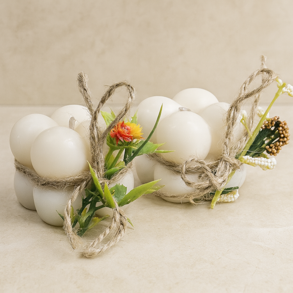 Vela Esférica con Burbujas para Baby Shower, estilo rústico chic. Recuerdo de lujo artesanal, 100% cera vegetal, ideal para regalos de nacimiento.