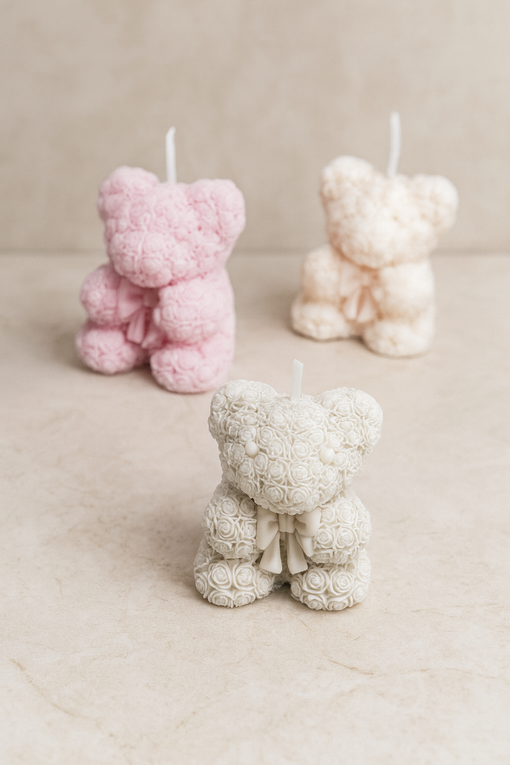 Vela Osito de Rosas Escultura | Detalle de Lujo Ecológico para Baby Shower