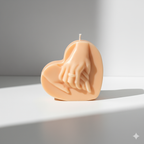 Vela Manos Entrelazadas en forma de corazón color nude. Detalle de lujo con anillo, símbolo de compromiso y recuerdo ecológico para boda.