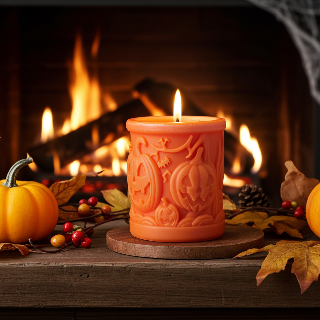 Vela Artesanal de Halloween "Calavera Calabaza"