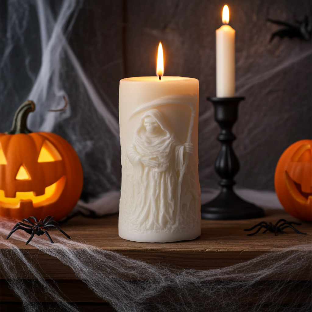 Vela Artesanal de Halloween "La Parca con Guadaña"