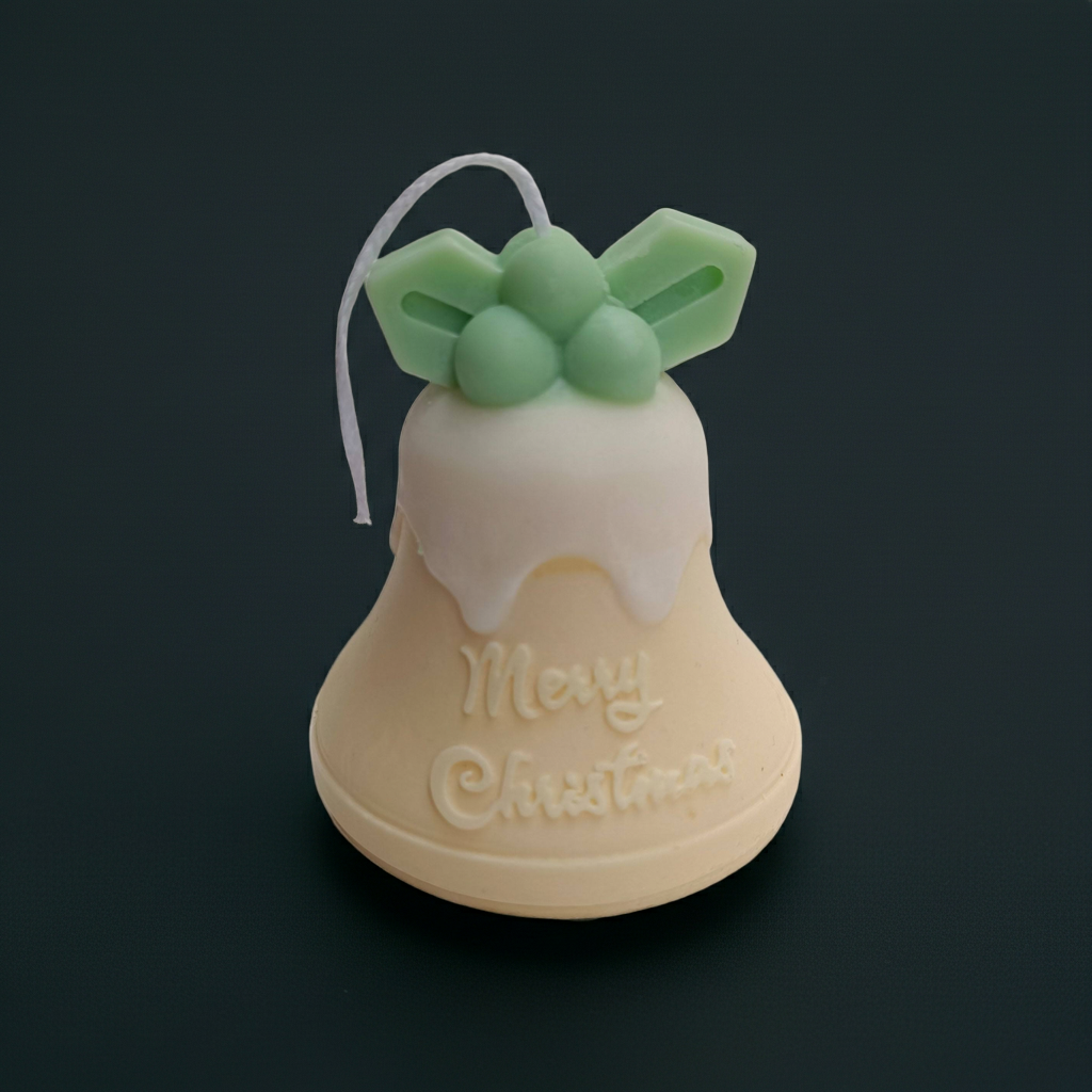 Vela Artesanal "Campana de Navidad" con Acebo y Mensaje