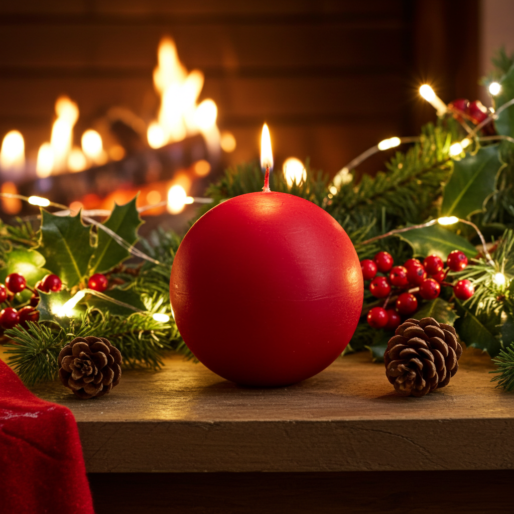 Vela Artesanal "Bola de Navidad" Roja para Colgar