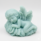 Vela de cera Ángel Guardián durmiendo, color azul celeste. Detalle tierno y espiritual para Baby Shower o Bautizo de niño. Ecológico y hecho a mano.