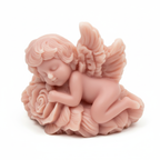 Vela Ángel Durmiendo Escultura, color rosa pálido. Símbolo de protección, recuerdo de lujo para Bautizo o Baby Shower de niña. Cera vegetal ecológica.